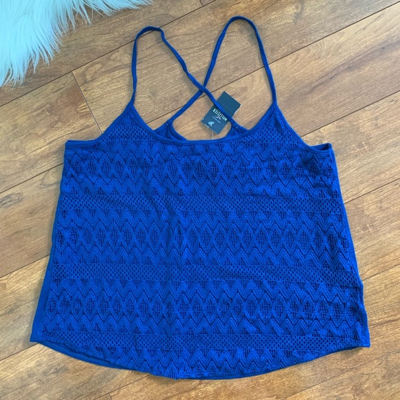 NWT Hollister Blue Cropped Lace Tank Top-S - Picture 1 of 7